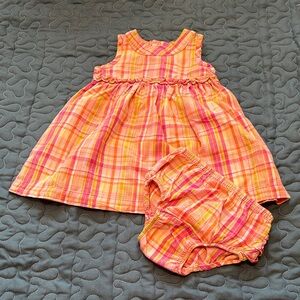 Baby GAP Size 0-3 Months Plaid Orange and Pink Dress with Bloomers